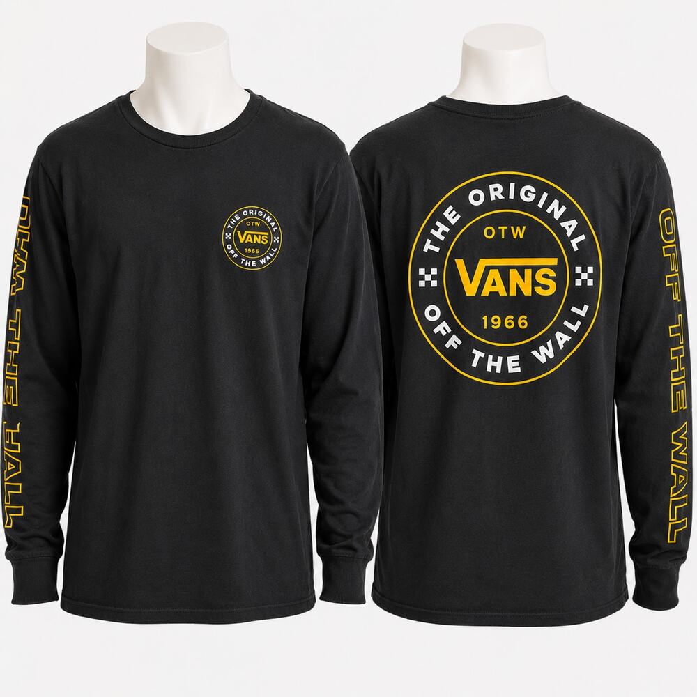 Vans OTW Off The Wall Long Sleeve Graphic T Shirt Black Men's Small S Logo Tee